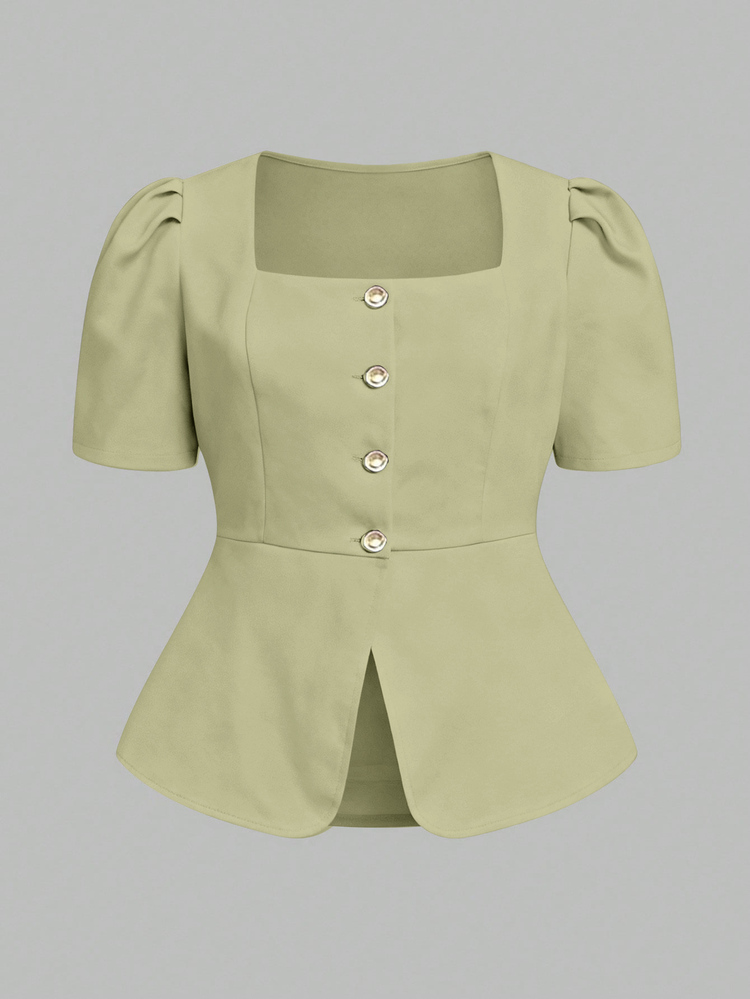Auvina Plus Size Women Elegant Casual/Work Minimalist Blouse - Green - View 4