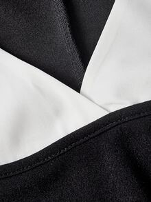 SHEIN MOD Black And White Colorblock 2 In 1 Button Petal Sleeve Mini Dress Birthday Date Dinner Date Party Autumn French Elegant French.Halloween.School. - Black and White - View 7
