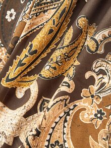 Skyraze All Shades Of Brown Paisley Halter Maxi Dress For Women Tie Neck Ring Front Bodycon Gown Backless Sleeveless Mermaid Hem Evening Party Boho - Brown - View 6
