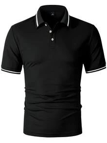 Calvornis 男士對比飾邊短袖 Polo 衫 - 黑色 - 查看 5