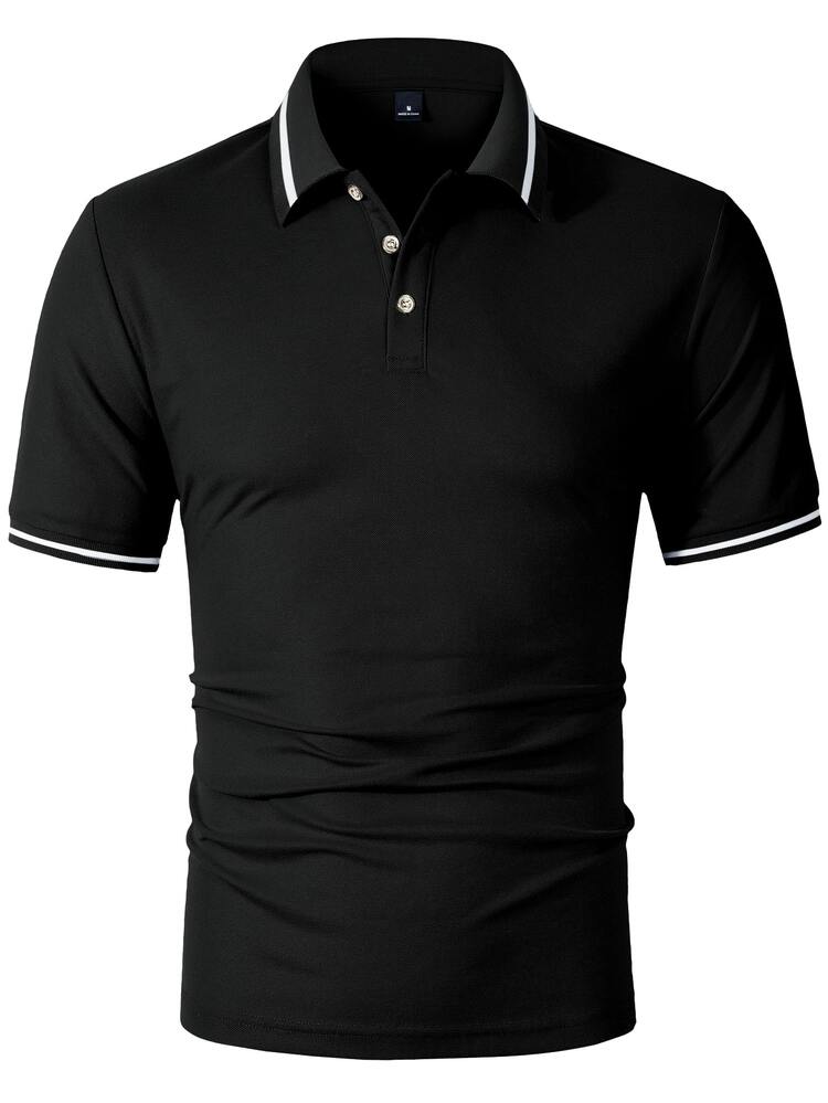Calvornis Men Contrast Trim Short Sleeve Polo Shirt - Black - View 5