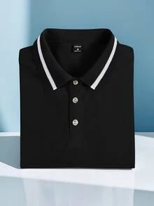 Calvornis 男士對比飾邊短袖 Polo 衫 - 黑色 - 查看 3
