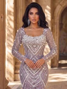 Glamrae فساتين رسمية وسهرة للنساء - كاكي - مشاهدة 7