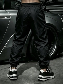 RISE LYT Men's Letter Print Sports Long Pants - Black - View 2