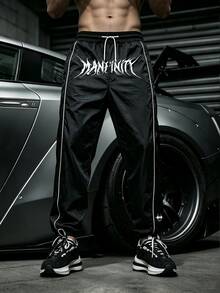 RISE LYT Men's Letter Print Sports Long Pants - Black - View 3
