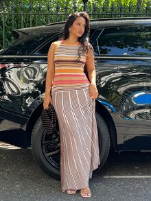 NegzBox Women's Striped Round Neck Sleeveless Fitted Knit Dress Pink - Pink - View 3
