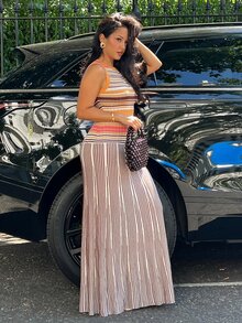 NegzBox Women's Striped Round Neck Sleeveless Fitted Knit Dress Pink - Pink - View 5