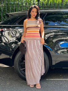 NegzBox Women's Striped Round Neck Sleeveless Fitted Knit Dress Pink - Pink - View 4