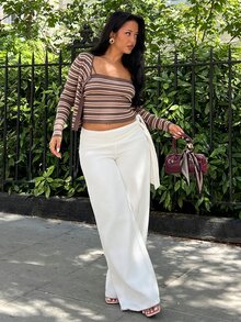 NegzBox Fashionable White Tie-Up Washed Denim Wide-Leg Pants Casual - White - View 5