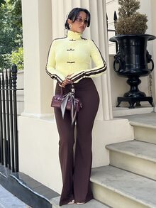 NegzBox Women's Shades Of Brown Flare Pant,Summer Casual Slim Fit Drawstring Pleated Street Style Pant,Perfect For Date,Vacation,Travel,Boho&Music Festivals - Brown - View 6