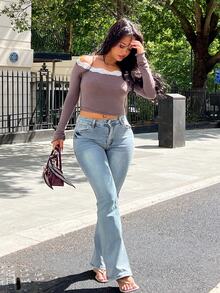 NegzBox Women's Slim Fit Low Waist Flared Long Denim Jeans, All Season Casual - Light Wash - View 3
