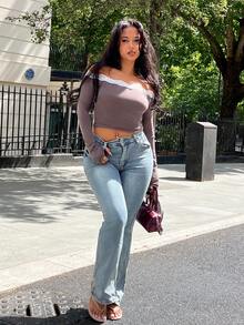 NegzBox Women's Slim Fit Low Waist Flared Long Denim Jeans, All Season Casual - Light Wash - View 4