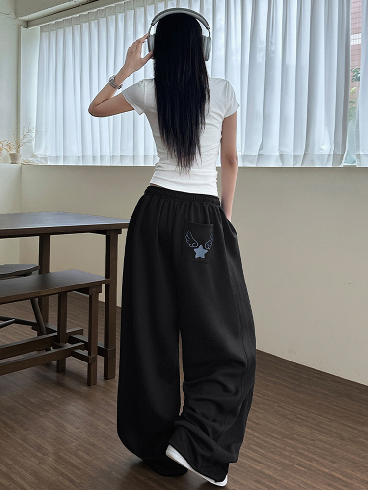 DAZY Women's Casual Streetwear Loose Wide Leg Long Pants With Pockets Fall - Black - View 5