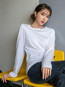 DAZY Damen einfarbiges Rundhals Lässig vielseitig Alltags-Ausgang Langarm T-Shirt Herbst - Weiss - Übersicht 7