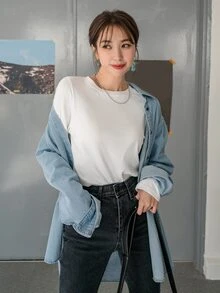 DAZY Damen einfarbiges Rundhals Lässig vielseitig Alltags-Ausgang Langarm T-Shirt Herbst - Weiss - Übersicht 6