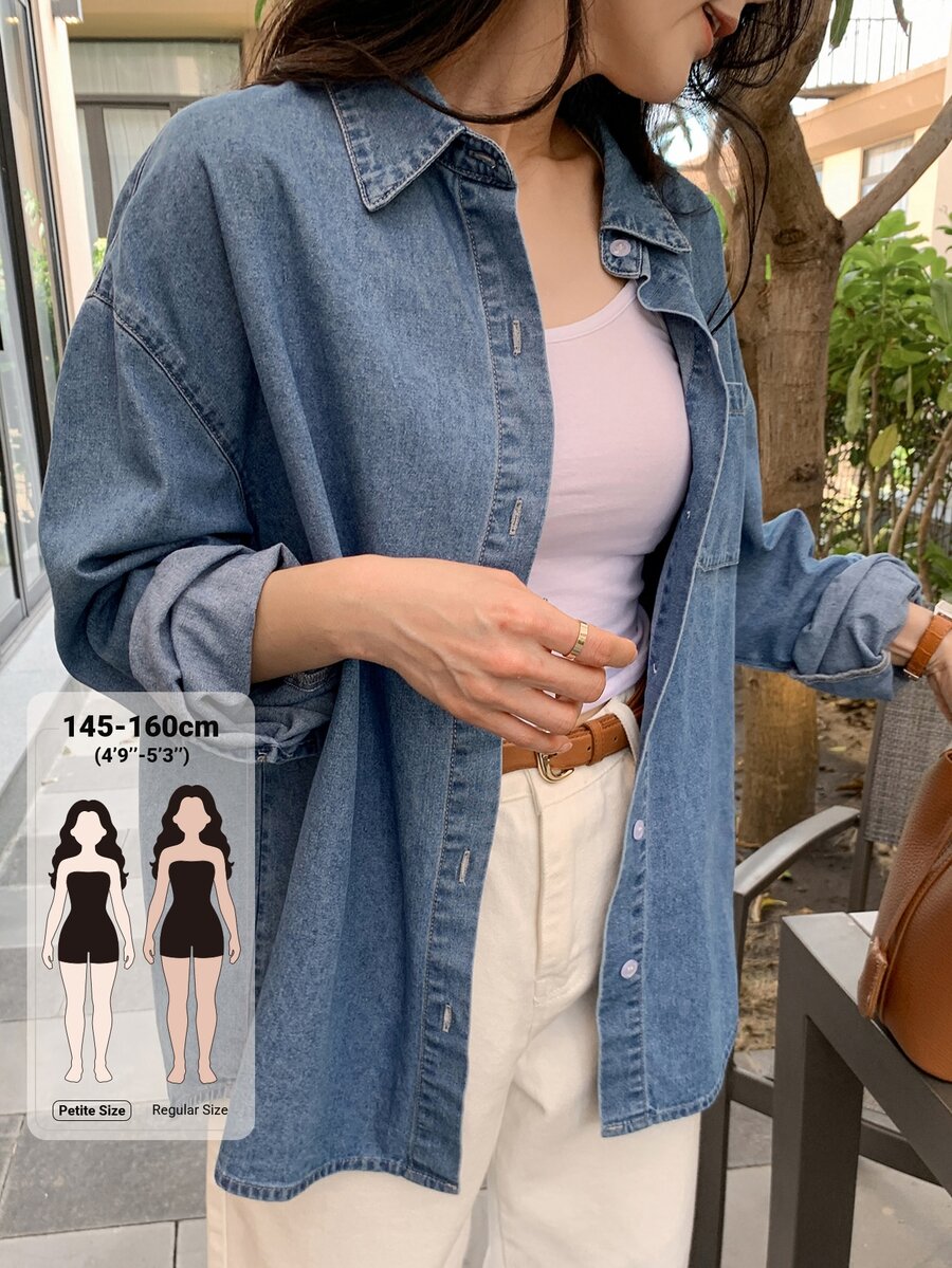 DAZY Women's Single-Breasted Casual Versatile Daily Denim Top Fall - Blue - View 1