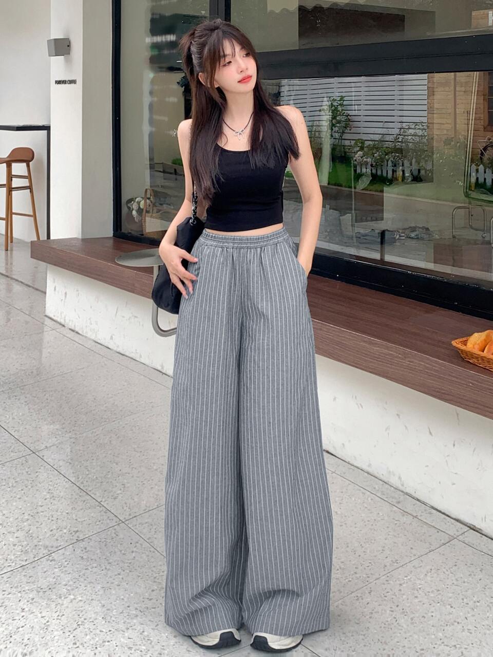 Women's Casual Commute Striped Wide Leg Long Pants