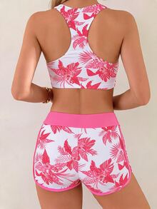 Swim Vcay Springbreak 女款海灘度假比基尼 3 件套，基本款短版背心上衣花卉印花比基尼套裝 - 彩色 - 查看 4