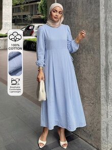 DAZY Women's Solid Color Round Neck Long Sleeve Side Knot Casual Midi Dress Fall - Blue - View 6