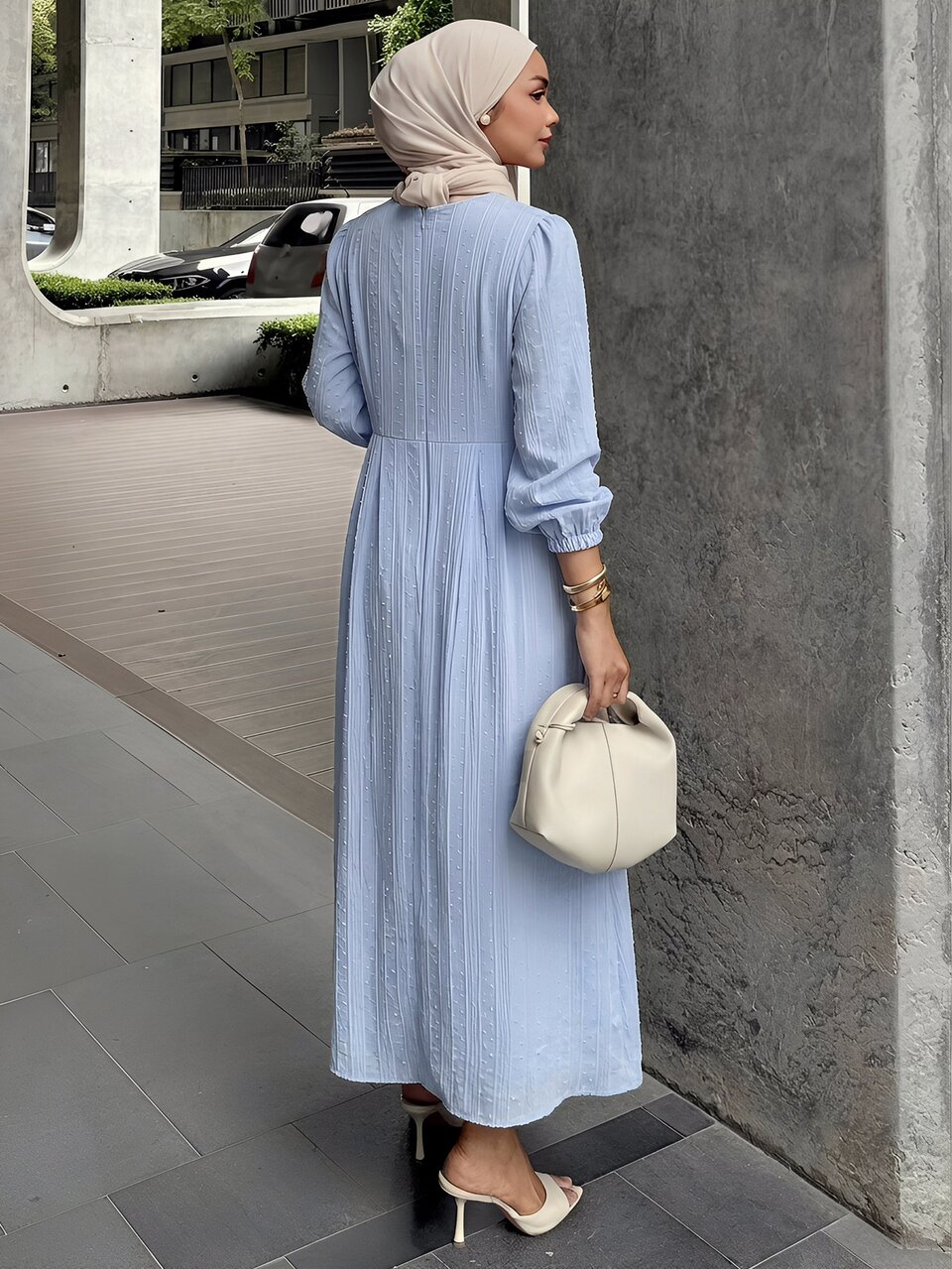 Women's Solid Color Round Neck Long Sleeve Side Knot Casual Midi Dress Fall