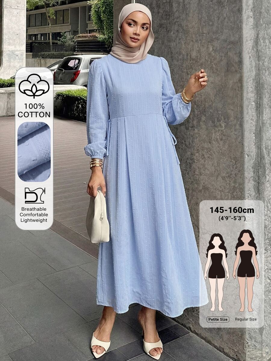 DAZY Women's Solid Color Round Neck Long Sleeve Side Knot Casual Midi Dress Fall - Blue - View 1