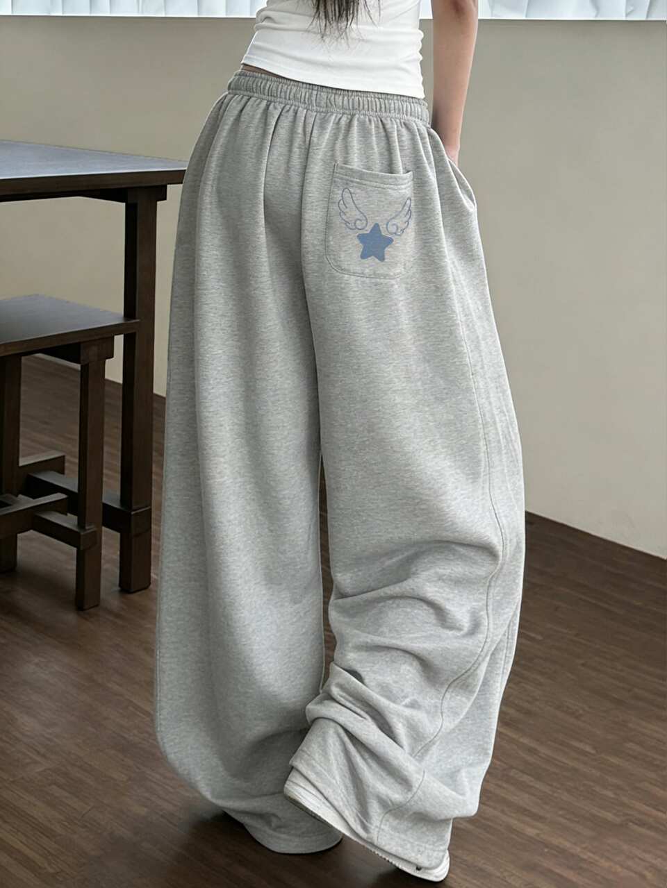Women's Star Print Elastic Waist Wide Leg Loose Long Pants Fall
