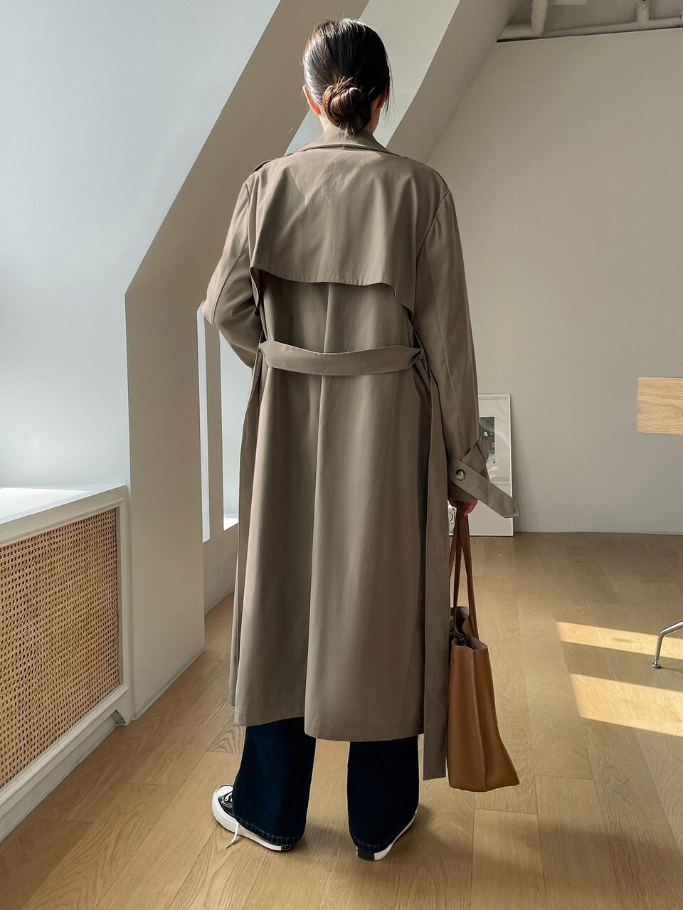 Women's Elegant Versatile Long Sleeve Button Lapel Trench Coat Jacket Fall