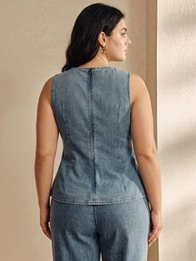 Anewsta Celana Panjang Wanita Ukuran Plus Model Baru dengan Bordir Applique Berongga, Warna Biru, Potongan Lurus dan Longgar - Biru - View 8