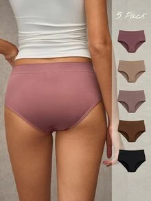 Esseday Women's Multicolor Plain Fabric Casual Stretch Briefs 5 Pack - Multicolor - View 2