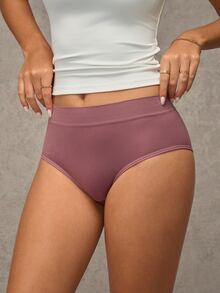 Esseday Women's Multicolor Plain Fabric Casual Stretch Briefs 5 Pack - Multicolor - View 7