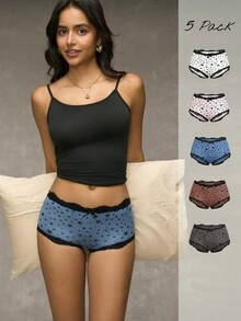 Esseday Women's Comfortable Everyday Pentagram Print Lace Patchwork Briefs - Multicolor - View 7