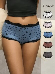Esseday Women's Comfortable Everyday Pentagram Print Lace Patchwork Briefs - Multicolor - View 1