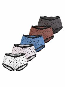 Esseday Women's Comfortable Everyday Pentagram Print Lace Patchwork Briefs - Multicolor - View 2