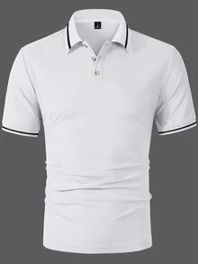 Calvornis 男士休閒百搭拼接飾邊短袖 Polo 衫 - 白色 - 查看 5