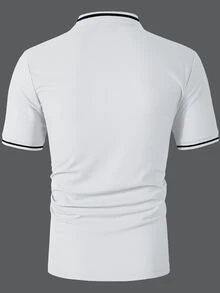 Calvornis 男士休閒百搭拼接飾邊短袖 Polo 衫 - 白色 - 查看 2