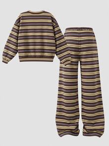 Tween Girls Cartoon Pattern Crew Neck Drop Shoulder Sweatshirt & Straight Leg Pants 2 Pieces Set - Multicolor - View 2