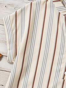 Mellowie Plus Striped Print Notched Neckline Batwing Sleeve Blouse - Multicolor - View 4