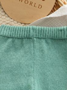 SHEIN Baby Boys Autumn/Winter Round Neck Pullover With Side Slits, Raglan Long Sleeve Knit Sweater And Long Pants Set Christmas Holiday Outfits - Green - View 5