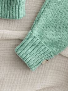 SHEIN Baby Boys Autumn/Winter Round Neck Pullover With Side Slits, Raglan Long Sleeve Knit Sweater And Long Pants Set Christmas Holiday Outfits - Green - View 6