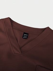 TaskEZ Soft & Comfortable V-Neck Multi-Pocket Short Sleeve Set - Coffee Brown - View 3