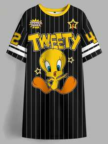 LOONEY TUNES X SHEIN Women's Letter Cartoon Print Casual Sport Daily Everyday Going Out Summer Dress Black - Black - View 5