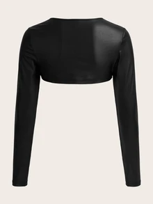 SHEIN ICON Solid Super Crop Top Without Bra - Black - View 4