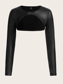SHEIN ICON Solid Super Crop Top Without Bra - Black - View 2