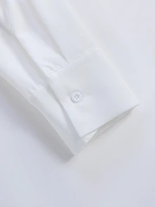 Qadelle 女士纯色长袖休闲通勤衬衫 - 黑與白 - 查看 4