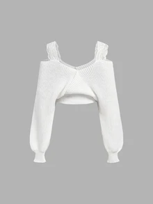 SHEIN MOD Women's 3D Butterfly Decor Off-Shoulder Sweater - White - View 6