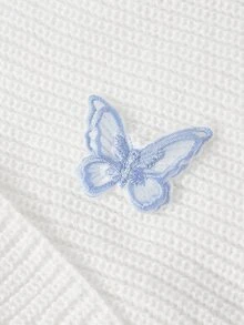 SHEIN MOD Women's 3D Butterfly Decor Off-Shoulder Sweater - White - View 3