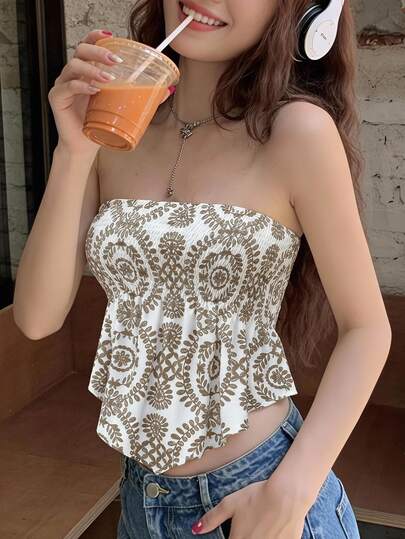 Serisse Top asimétrico estampado con sujeción al cuello para mujer, perfecto para vacaciones de verano