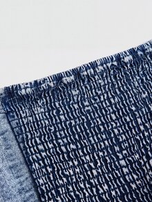 SHEIN MOD 女款單排扣修身時尚抹胸牛仔上衣 夏季外出夜店演唱會穿搭 海軍藍休閒款 - 深色水洗藍 - 查看 4
