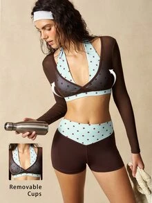 VARSIVA Women's Polka Dot Patchwork Cropped Top & Shorts Sports Set - Multicolor - View 11