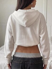 SHEIN EZwear 休閒街頭風 Y2K 極簡個性化東方豹紋拉鍊長袖寬鬆女款運動衫，適合秋季，白色 - 彩色 - 查看 2